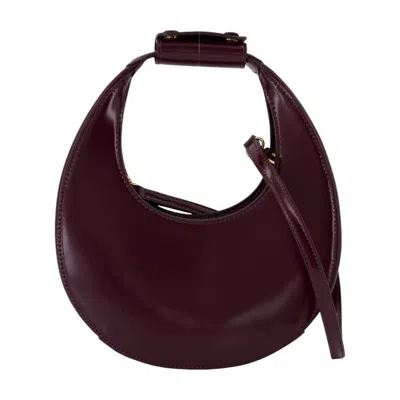 Staud Mini Moon Bag - Leather - Burgundy In White