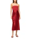 Staud Wayfaring Strapless Gathered Satin And Ponte Midi Dress In Rouge