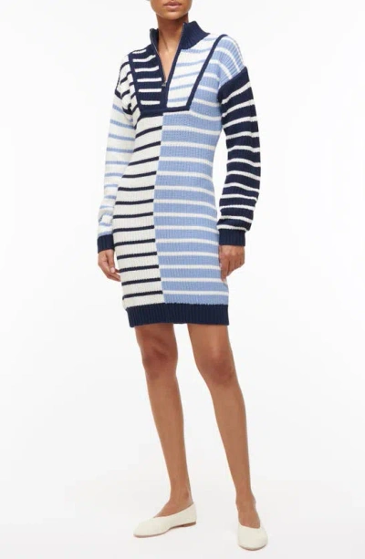 Staud Mixed Stripe Long Sleeve Cotton Blend Sweater Dress In Adriatic Stripe