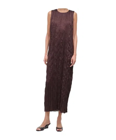 Staud Mizu Sleeveless Midi Dress In Brown