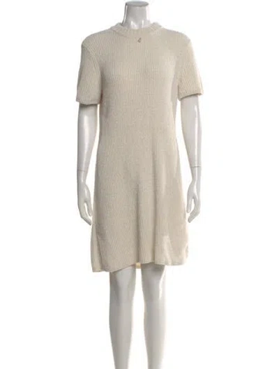 Pre-owned Staud Mock Neck Knee-length Dress In White