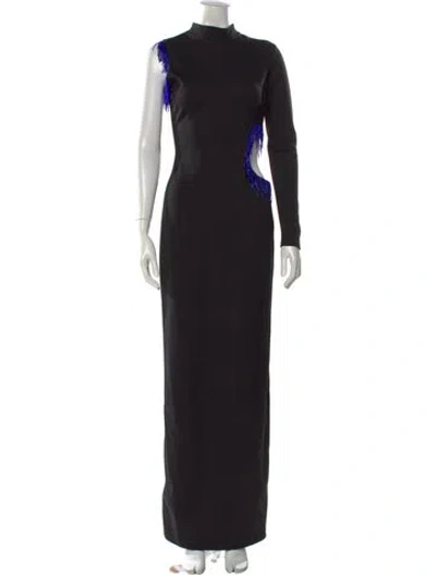 Pre-owned Staud Mock Neck Long Dress In Black