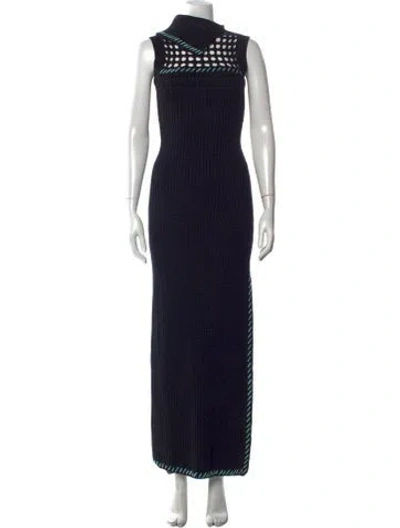 Pre-owned Staud Mock Neck Long Dress In Black