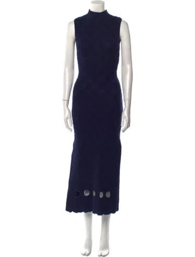 Pre-owned Staud Mock Neck Long Dress In Blue