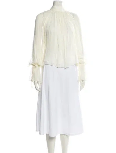 Pre-owned Staud Mock Neck Long Sleeve Blouse W/ Tags In Neutral