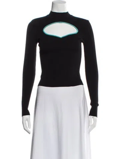 Pre-owned Staud Mock Neck Long Sleeve Top In Black