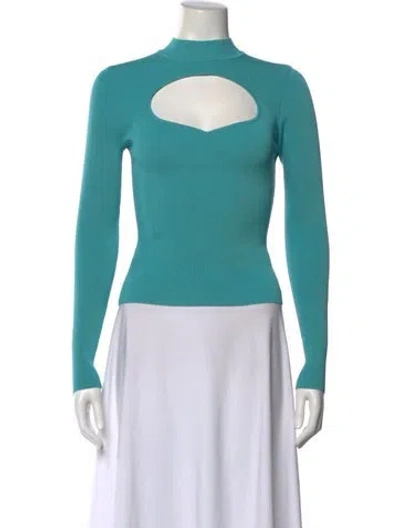 Pre-owned Staud Mock Neck Long Sleeve Top In Blue