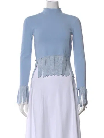 Pre-owned Staud Mock Neck Long Sleeve Top In Blue