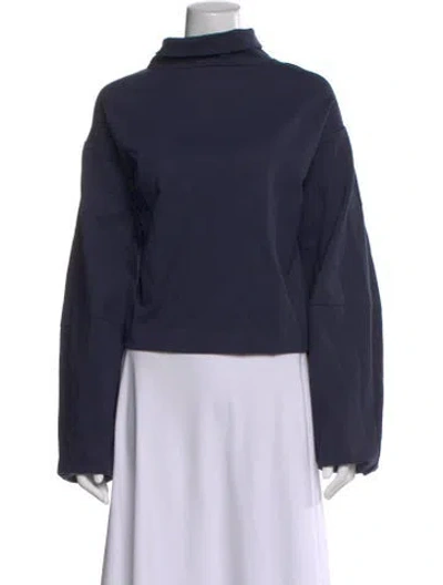 Pre-owned Staud Mock Neck Long Sleeve Top In Blue