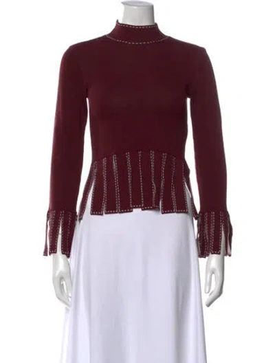Pre-owned Staud Mock Neck Long Sleeve Top W/ Tags In Burgundy