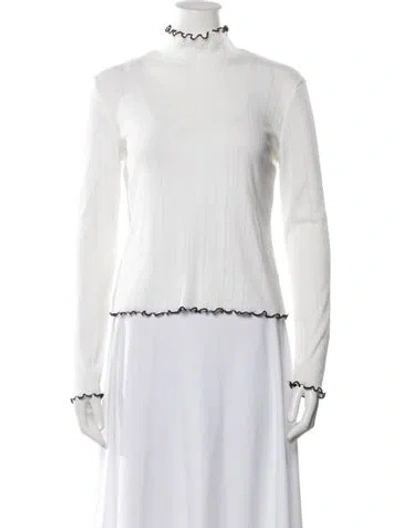 Pre-owned Staud Mock Neck Long Sleeve Top In White