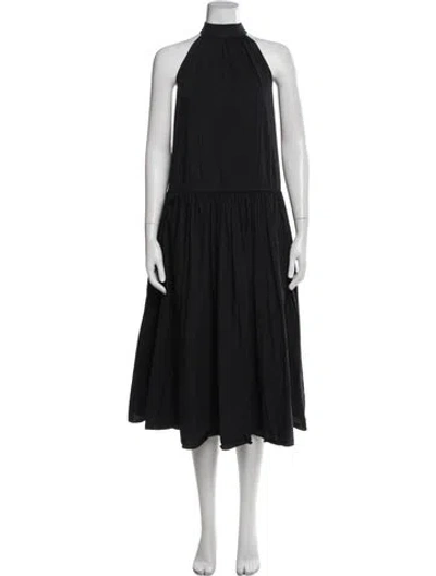 Pre-owned Staud Mock Neck Midi Length Dress In Black