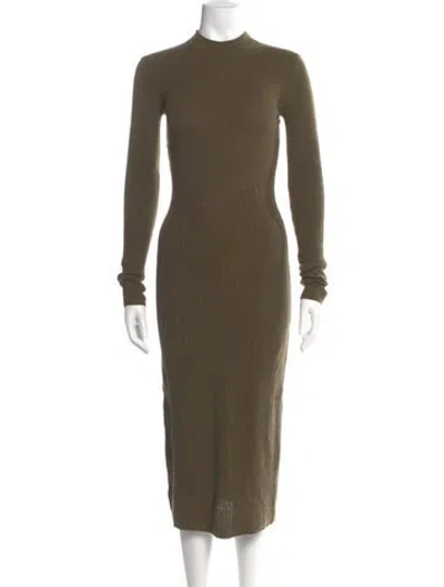 Pre-owned Staud Mock Neck Midi Length Dress In Green
