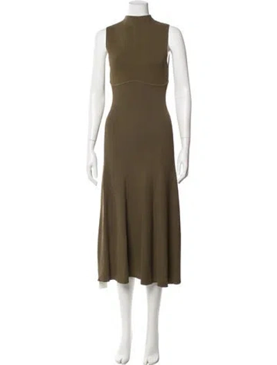 Pre-owned Staud Mock Neck Midi Length Dress In Green