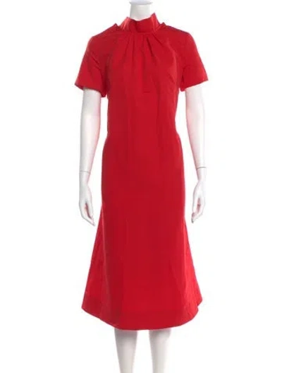 Pre-owned Staud Mock Neck Midi Length Dress In Red