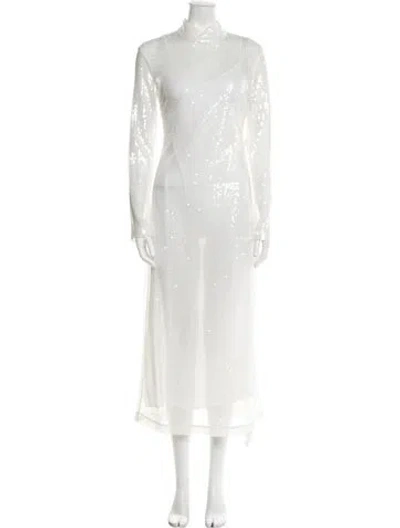 Pre-owned Staud Mock Neck Midi Length Dress In White