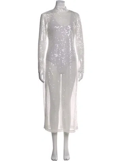 Pre-owned Staud Mock Neck Midi Length Dress In White