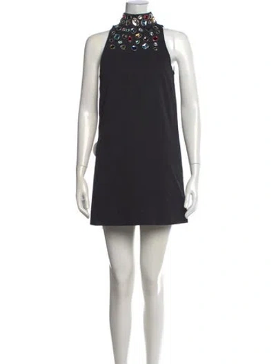 Pre-owned Staud Mock Neck Mini Dress In Black