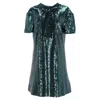 Staud Mock Neck Mini Sequined Dress In Green Nylon In Green