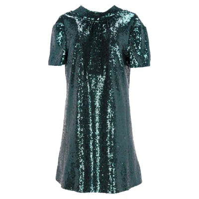 Staud Mock Neck Mini Sequined Dress In Green Nylon