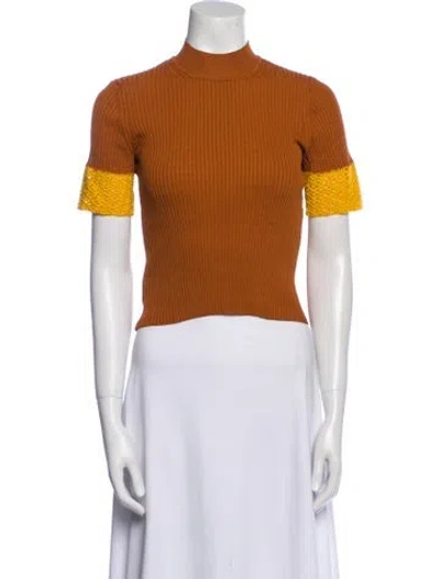 Pre-owned Staud Mock Neck Short Sleeve Crop Top In Brown
