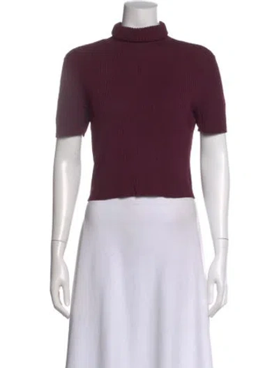Pre-owned Staud Mock Neck Short Sleeve Crop Top In Burgundy