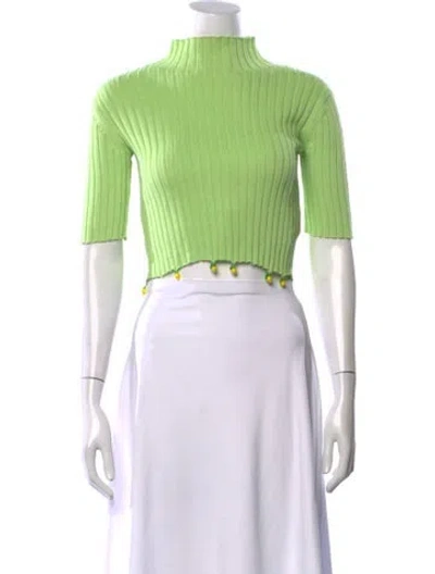 Pre-owned Staud Mock Neck Short Sleeve Crop Top In Green