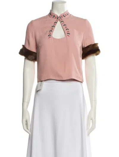 Pre-owned Staud Mock Neck Short Sleeve Crop Top In Pink