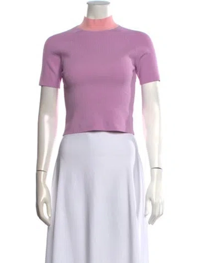 Pre-owned Staud Mock Neck Short Sleeve Crop Top In Purple