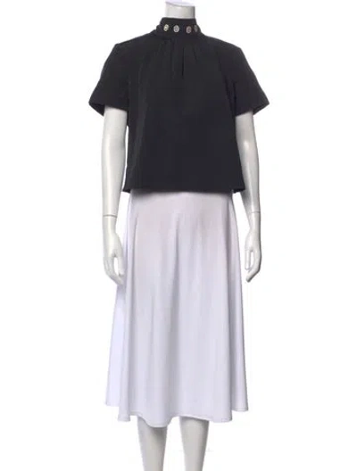 Pre-owned Staud Mock Neck Short Sleeve Top In Black