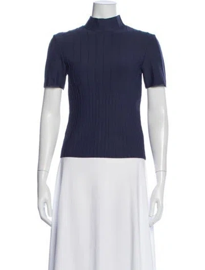 Pre-owned Staud Mock Neck Short Sleeve Top In Blue