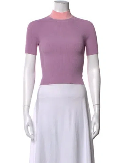 Pre-owned Staud Mock Neck Short Sleeve Top In Purple