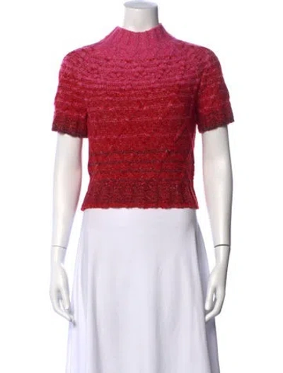 Pre-owned Staud Mock Neck Short Sleeve Top In Red