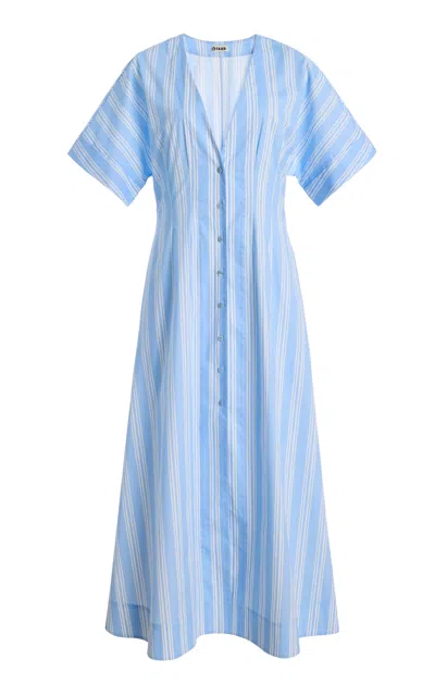 Staud Elle Striped Stretch-cotton Midi Dress In Blue