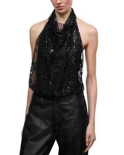 Staud Monay Embellished Halter Bodysuit In Black