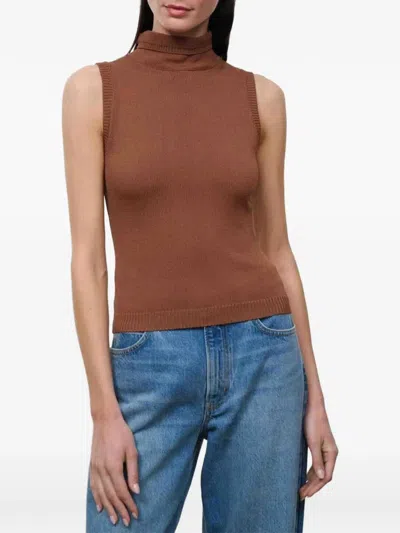 Staud Montclair Sleeveless Roll-neck Tank Top In Brown