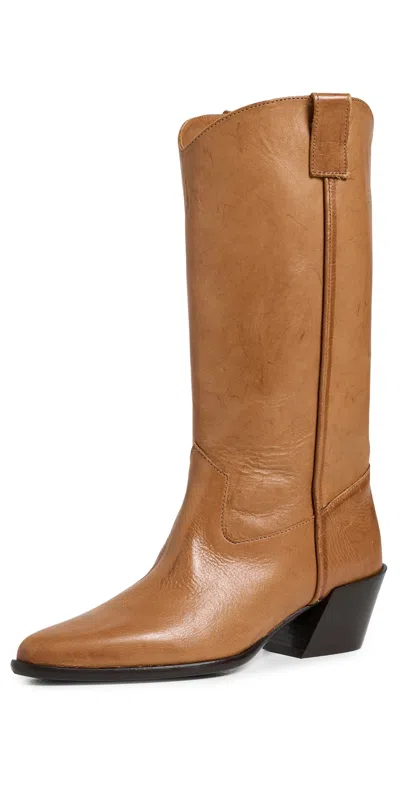 Staud Monty Leather Boots Cashew Distressed