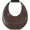 Staud Moon Croc Embossed Leather Top Handle Tote In Brown