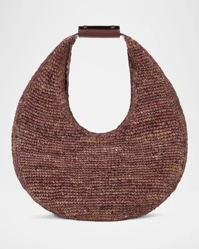 Staud Moon Large Raffia Shoulder Bag In Mahogany