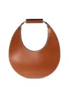 Staud Leather Handbag With Curved Shape And Handle In Brown