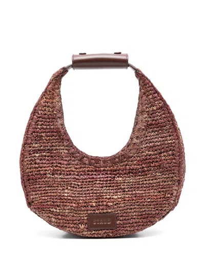 Staud Large Moon Raffia Shoulder Bag In Brown