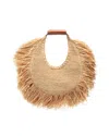 Staud Large Moon Fringe Raffia Top Handle Tote In Brown