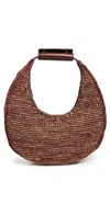 Staud Moon Large Raffia Shoulder Bag In Mahogany