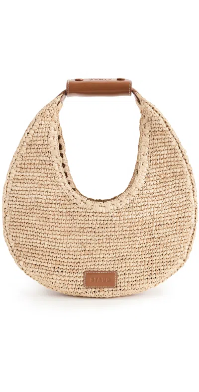 STAUD MOON RAFFIA TOTE BAG NATURAL/TAN