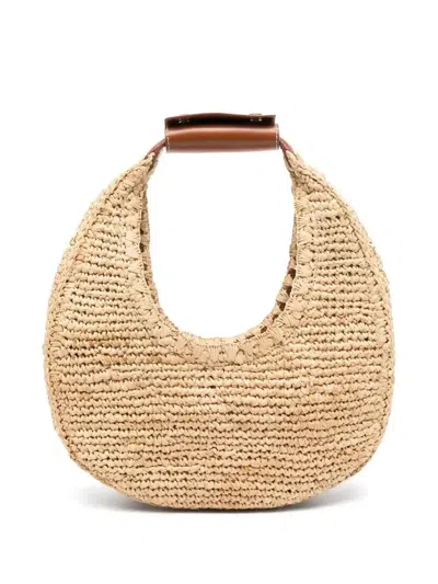 Staud Moon Raffia Tote Bag In Neutrals