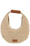 Staud Moon Large Leather-trimmed Raffia Tote In Nttn Natural Tan