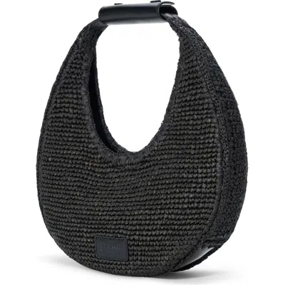 Staud Moon Large Leather-trimmed Raffia Tote In Black