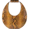 Staud Moon Snakeskin Embossed Leather Top Handle Tote In Brown