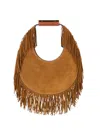 Staud Moon Fringe Suede Top Handle Tote In Brown