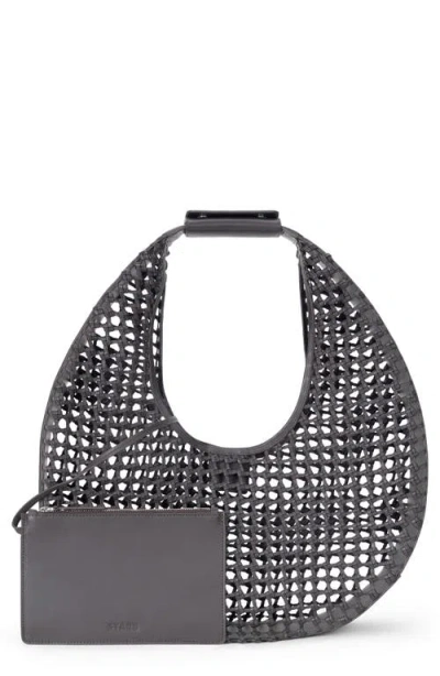 Staud Moon Woven Leather Top Handle Tote In Silver